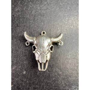 Vintage Sterling Silver Bull Skull Pendant Charm Jewelry Finding